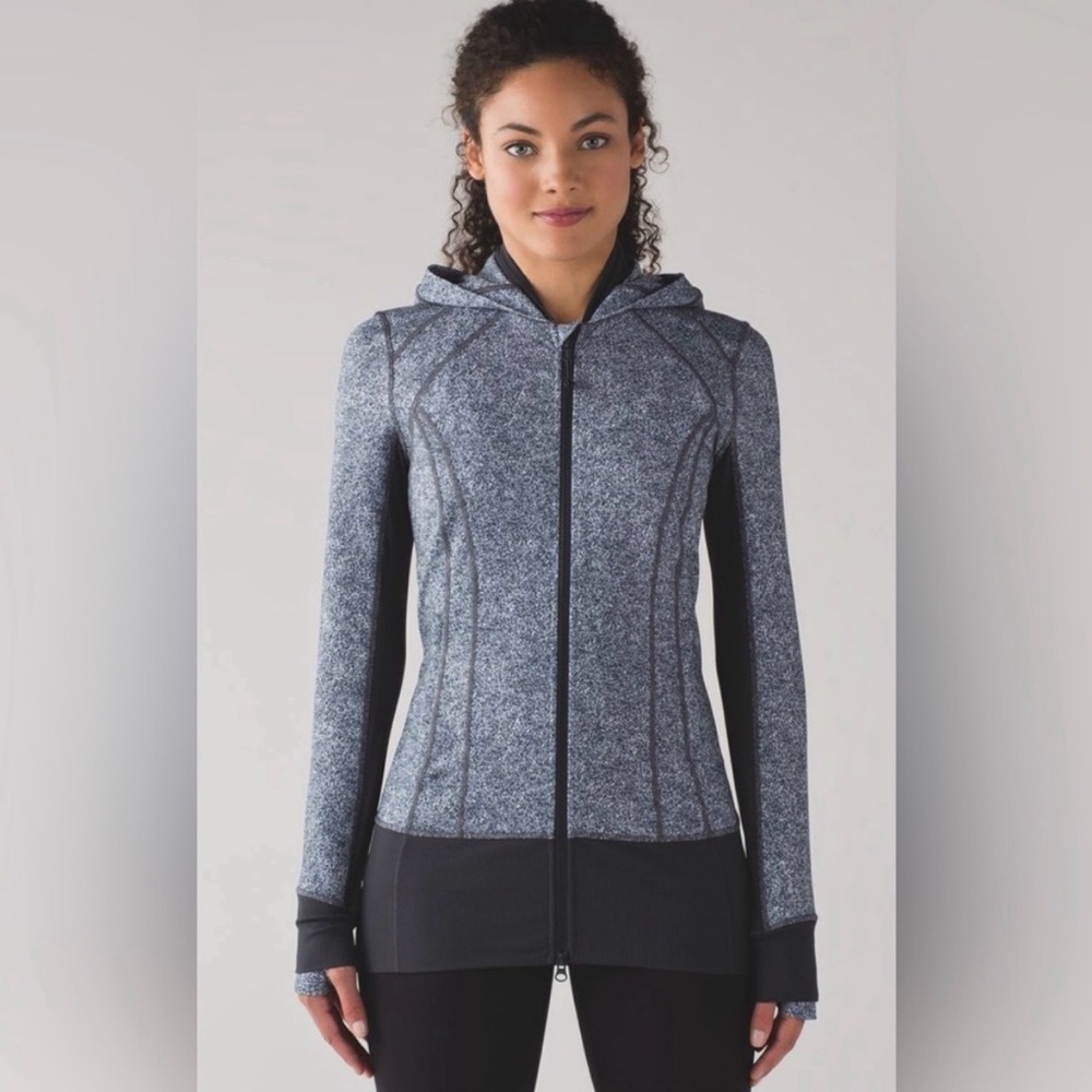 Lululemon Daily Practice Luon Jacket Size 6 Heathered Gray Black Zip Thumbholes